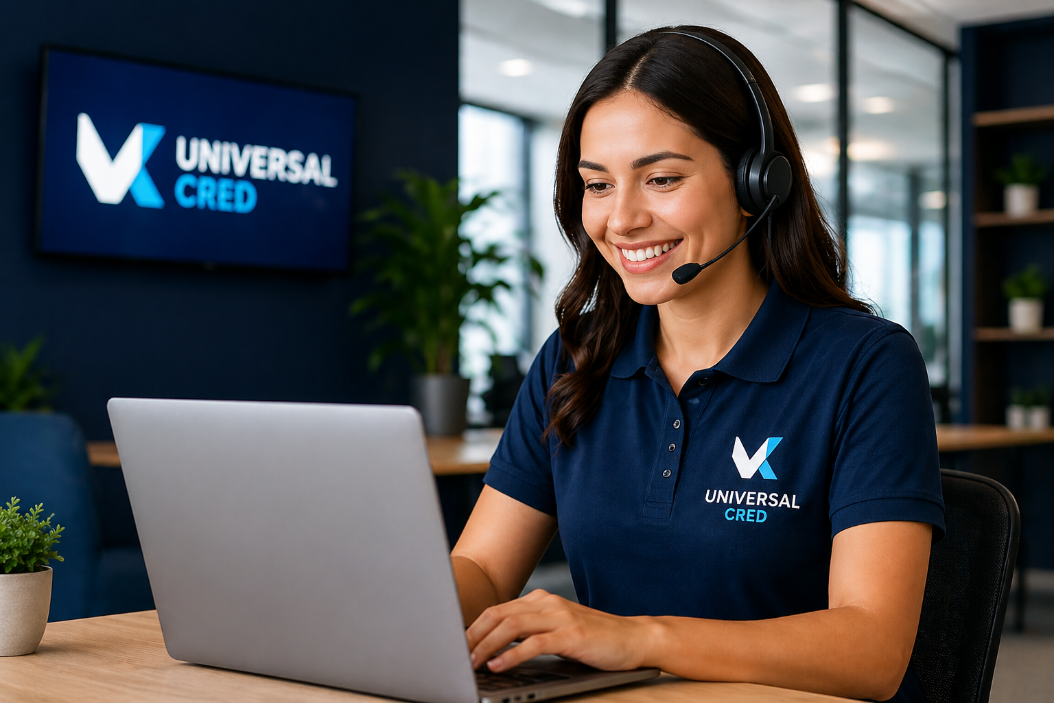 Especialista da Universal Cred pronta para ajudar pelo atendimento digital